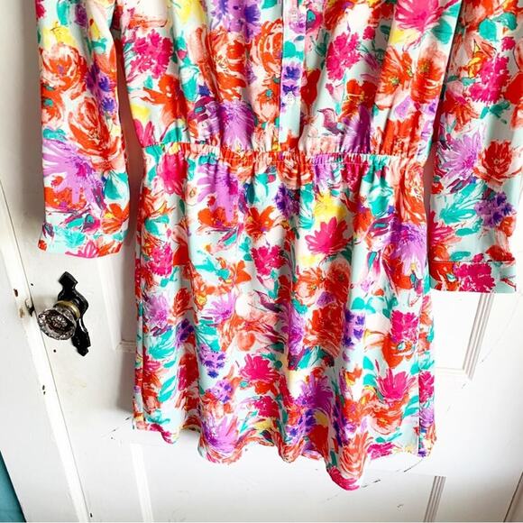 Charles Henry Bright Colorful Floral Button Top Elastic Waist Dress Size Small S - Picture 4 of 12
